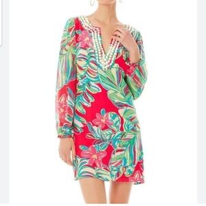 Lilly Pulitzer Seamus Lined Silk Dress Pomegranate Jungle Tumble